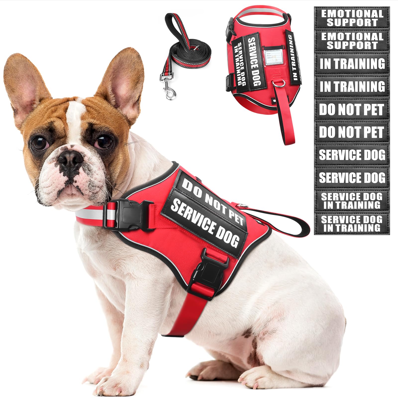 WINSEE service dog harness red front view for easy on-off and visibility