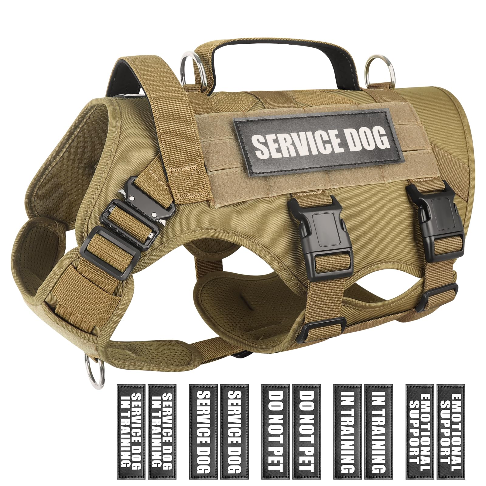 WINSEE service dog vest with MOLLE system and patches for customization.