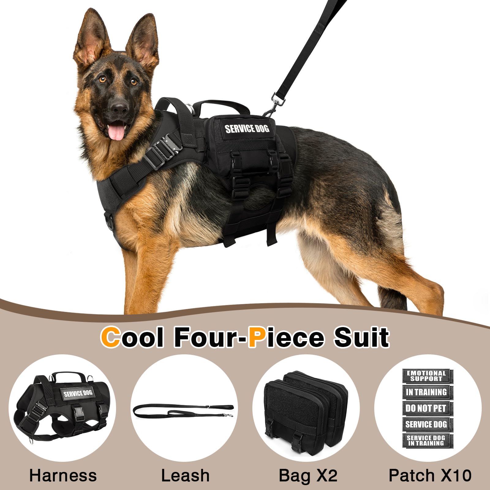 WINSEE harness chest straps and buckles for secure control during walks.