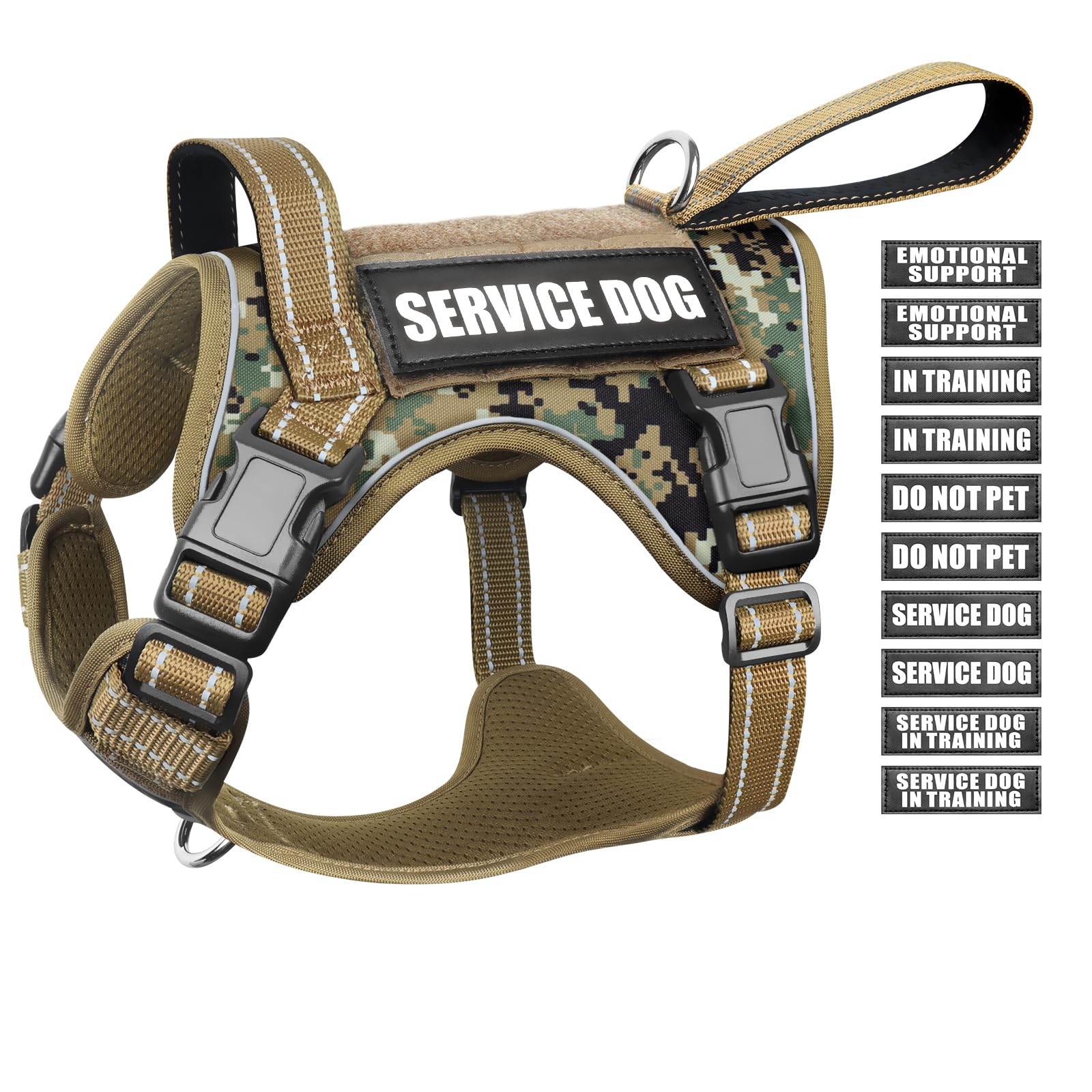 WINSEE Tactical Dog Harness front view with sturdy handle for quick control.