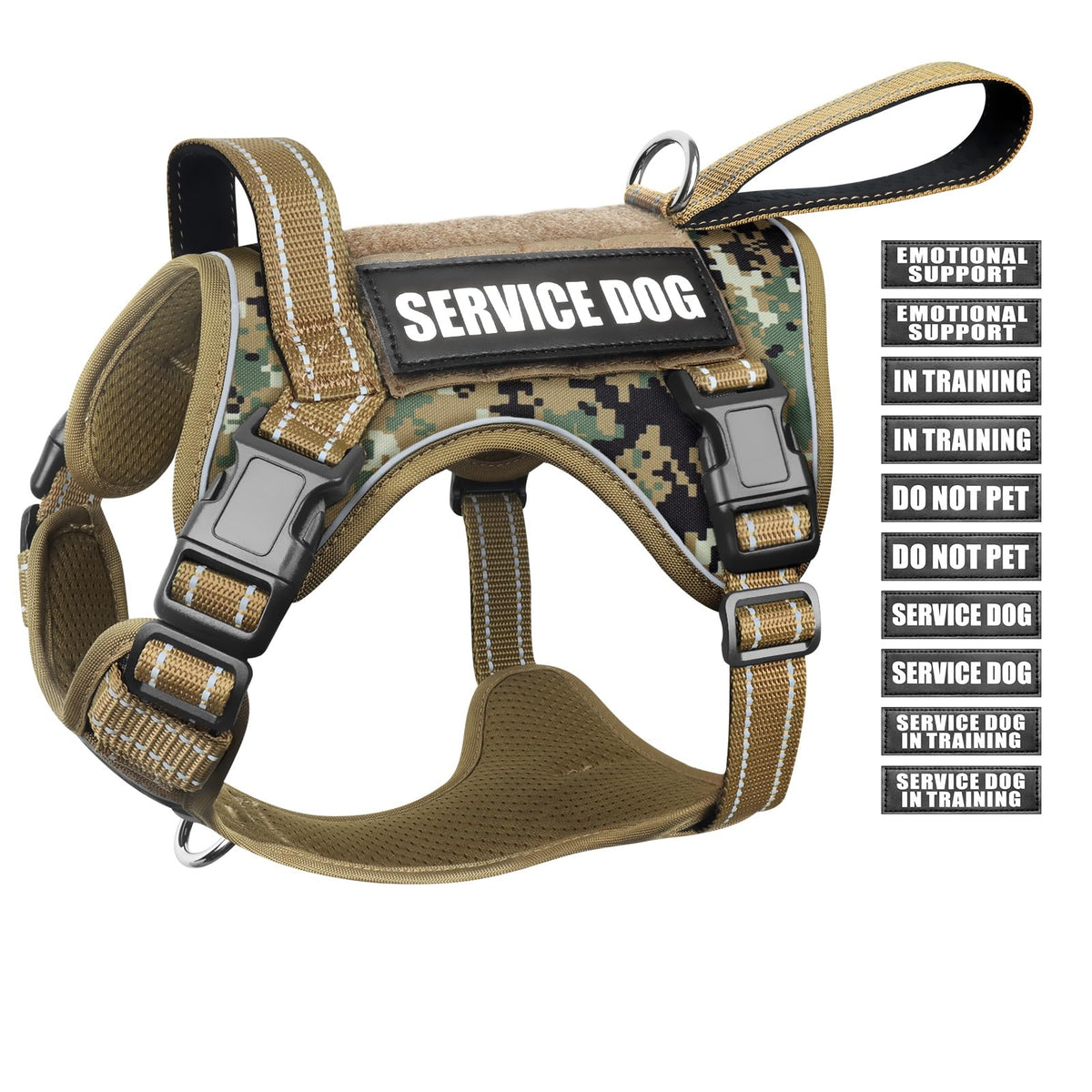 WINSEE Tactical Dog Harness front view with sturdy handle for quick control.
