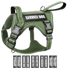 WINSEE tactical dog harness front view with quick-release buckles for easy on/off.