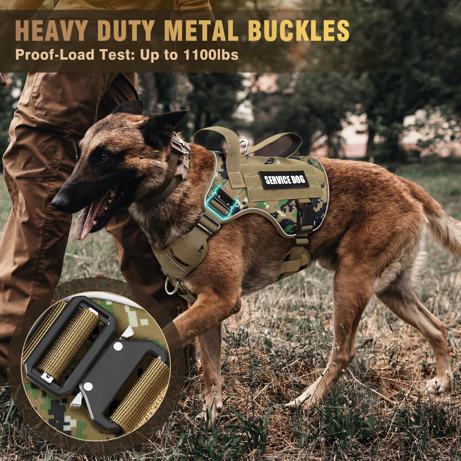 WINSEE Tactical Dog Harness MOLLE system ready for pouches and patches.