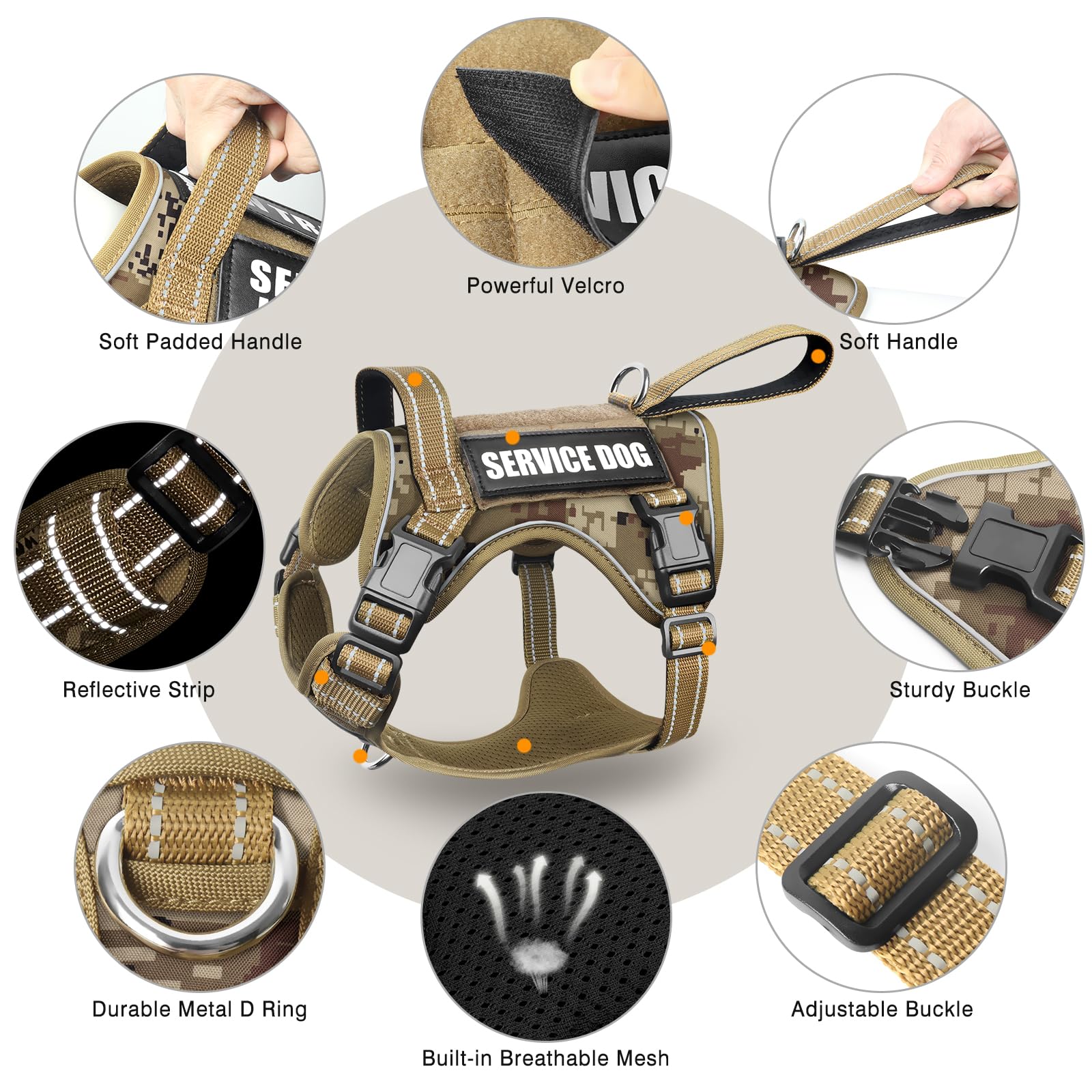 WINSEE tactical harness with reflective nylon for higher visibility during walks.
