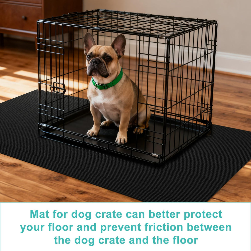 Wiojtry non-slip pet mat under crate keeps floors safe.