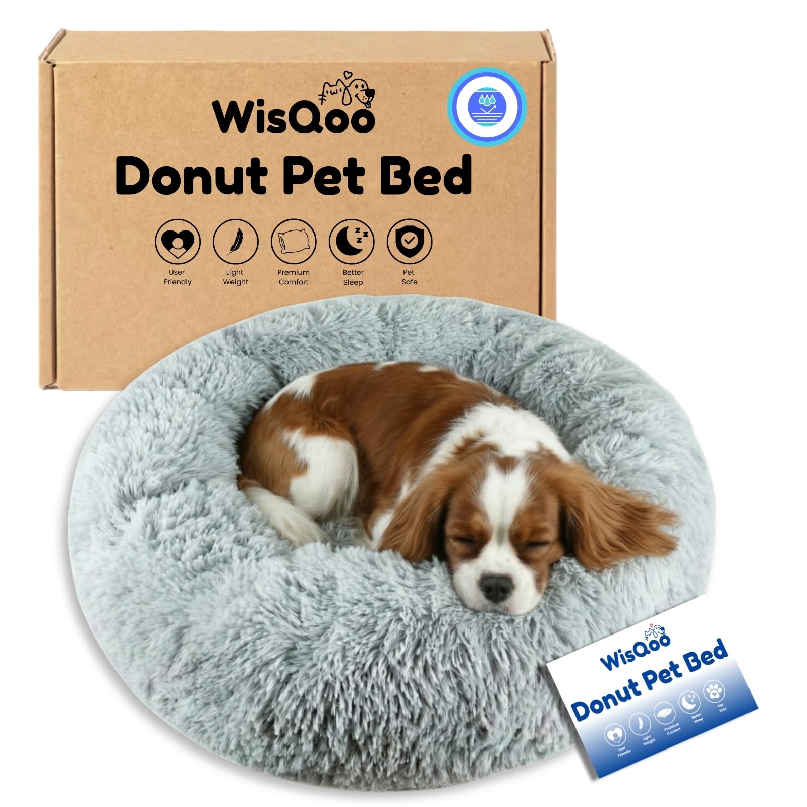 WisQoo calming pet bed donut-nest provides cozy security for anxious pets.
