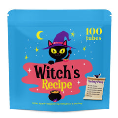 Witch's Recipe lickable treats chicken capelin tube entices picky cats with creamy flavor