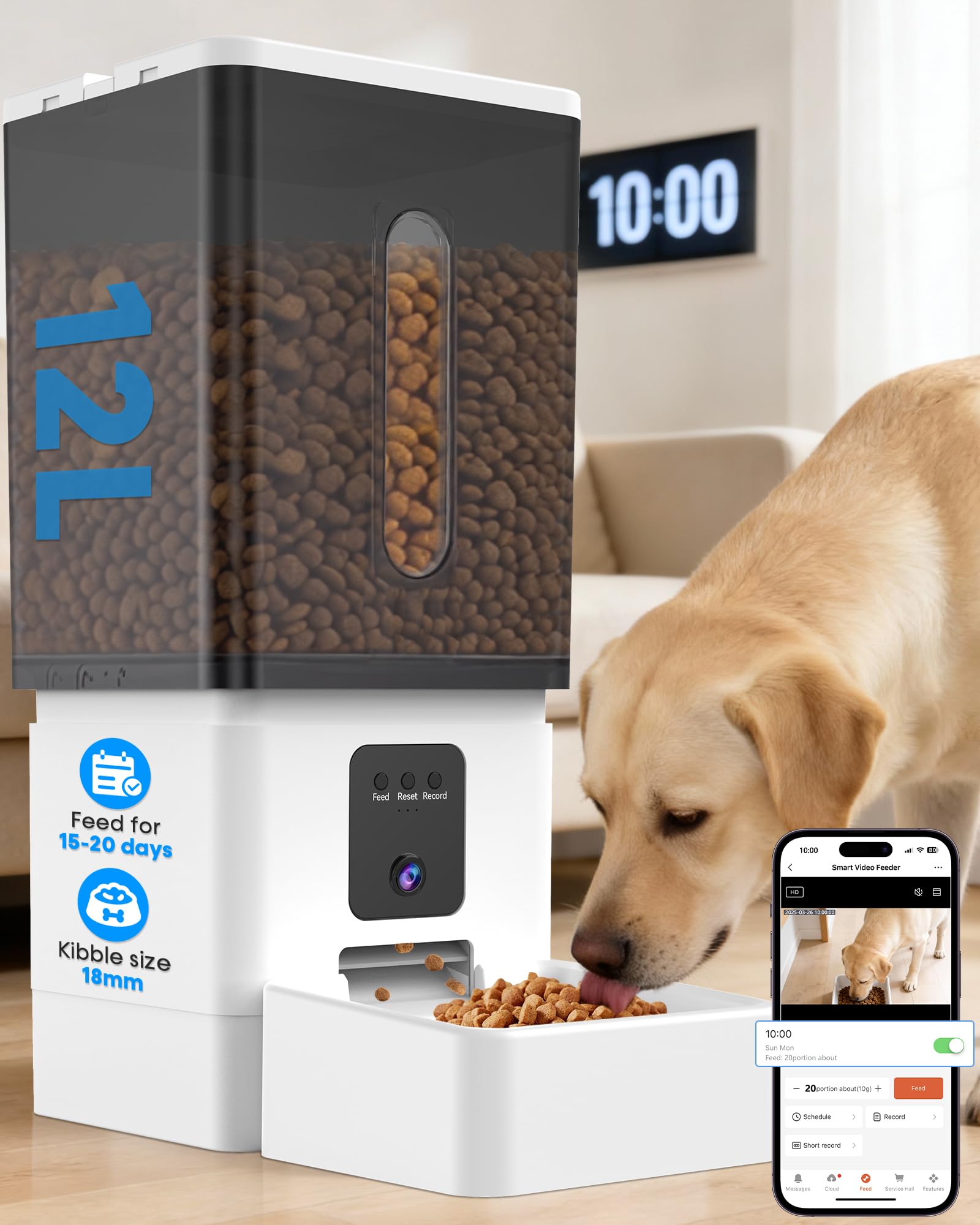 Wnfuo large dog feeder with camera, front view, real-time monitoring