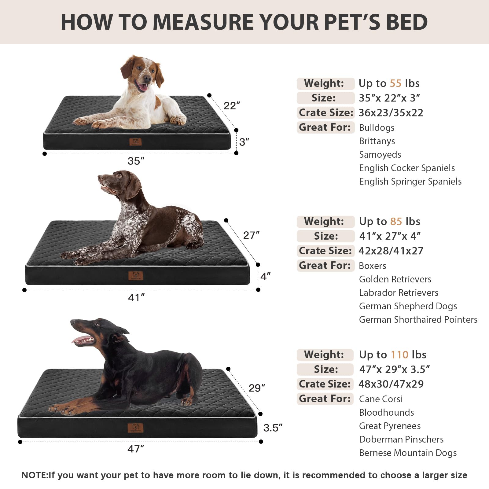 WNPETHOME 47 x 29 x 3.5 inch bed fits large dog breeds