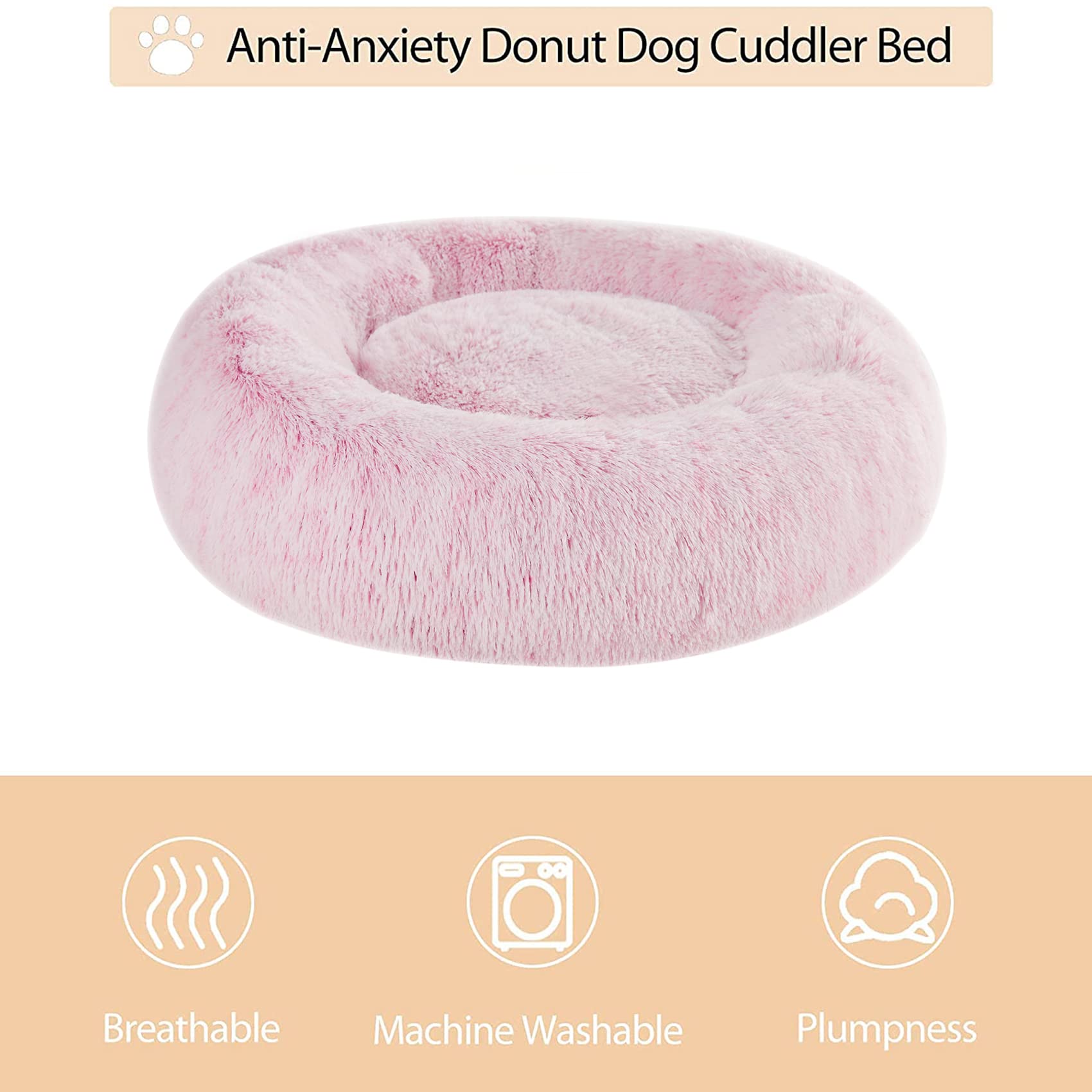 WNPETHOME calming donut bed faux fur closeup emphasizes soft texture for comfort