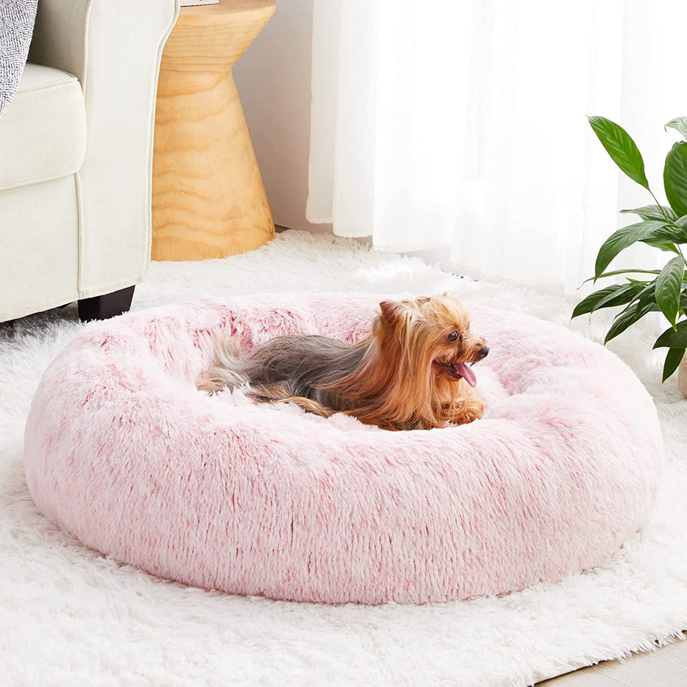 WNPETHOME calming donut bed pink plush fur ideal for cozy naps