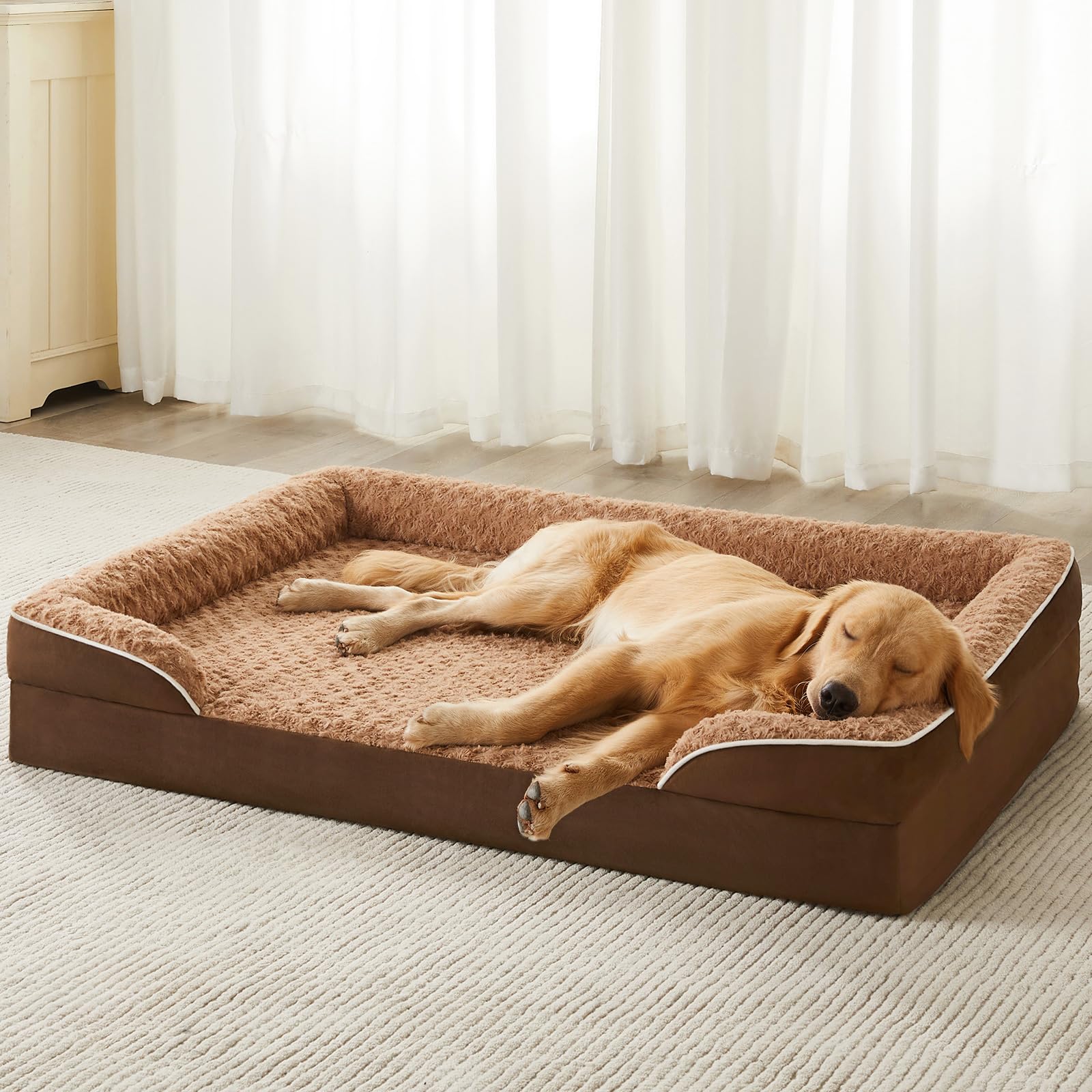 WNPETHOME dog bed with rose plush surface for calm, comfortable naps