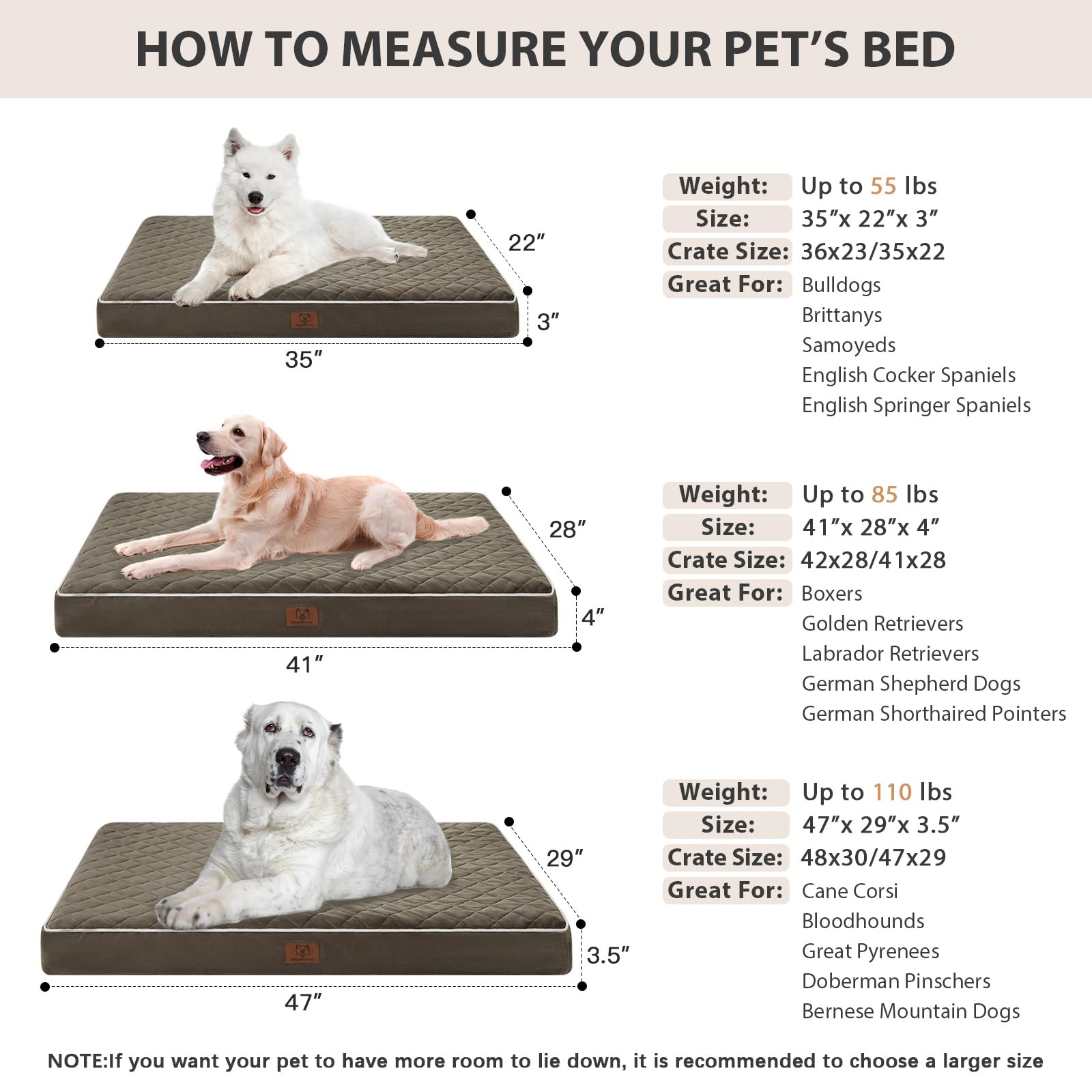 WNPETHOME high-density egg crate foam offers even weight distribution.