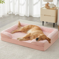 WNPETHOME large dog bed front view with cushioned three-sided bolster for neck support.