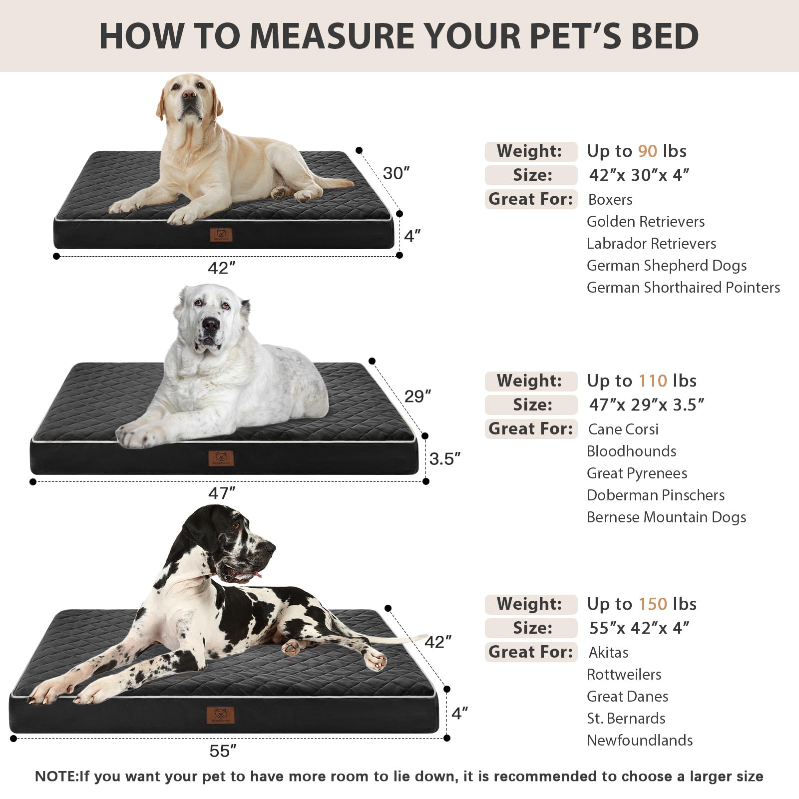 WNPETHOME orthopedic XL dog bed vacuum-sealed packaging with quick expansion guidance