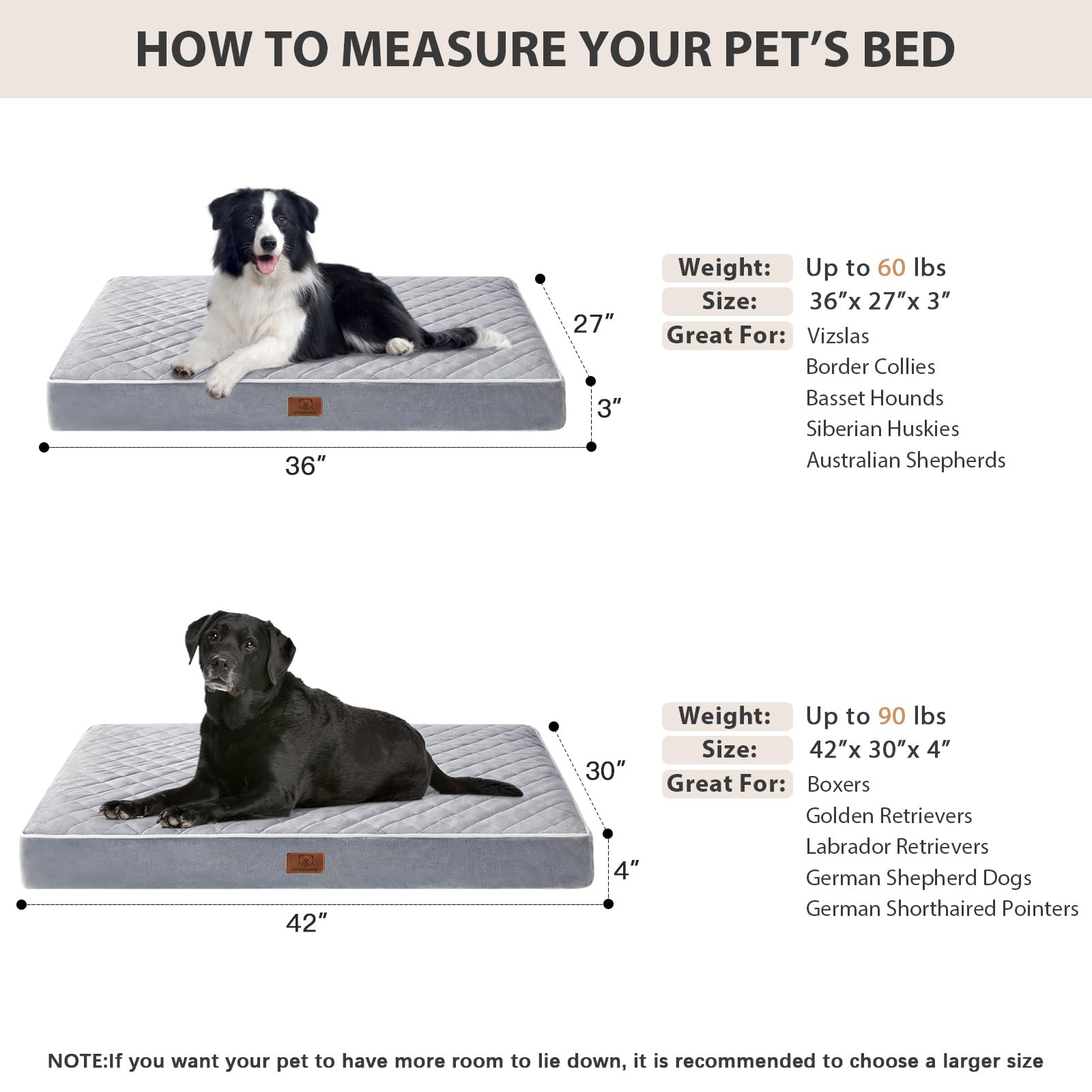 WNPETHOME orthopedic XL dog bed with waterproof layer to protect against mess