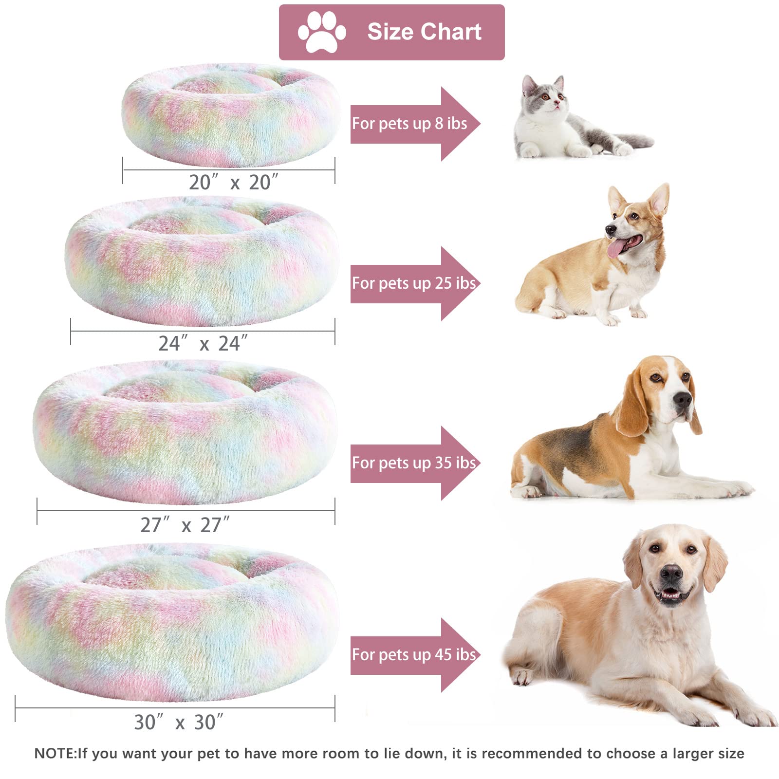 WNPETHOME round bed with raised edges offers secure nesting for small dogs.