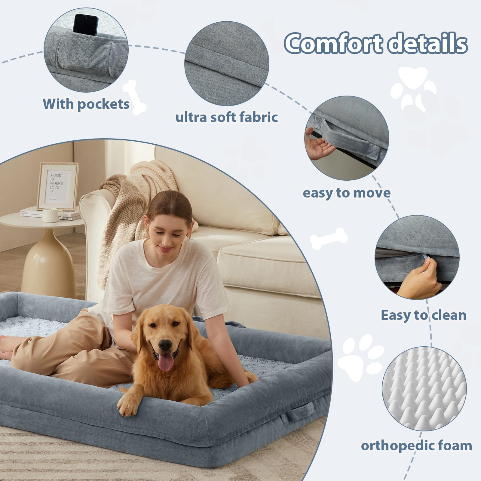 WNPETHOME waterproof cover protects foam for easy cleaning.