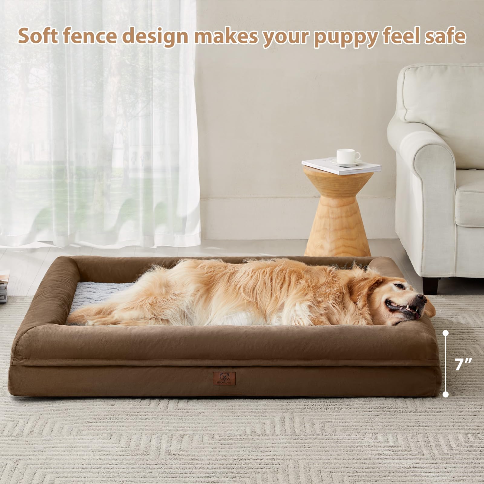 Dimensions 41 x 28 x 7 inches provide ample space for dogs under 80 pounds.
