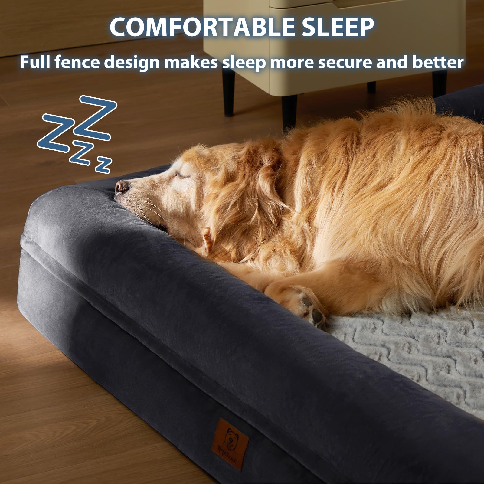 WNPETHOME XXL bed with surrounding pillows for a safe, inviting rest.