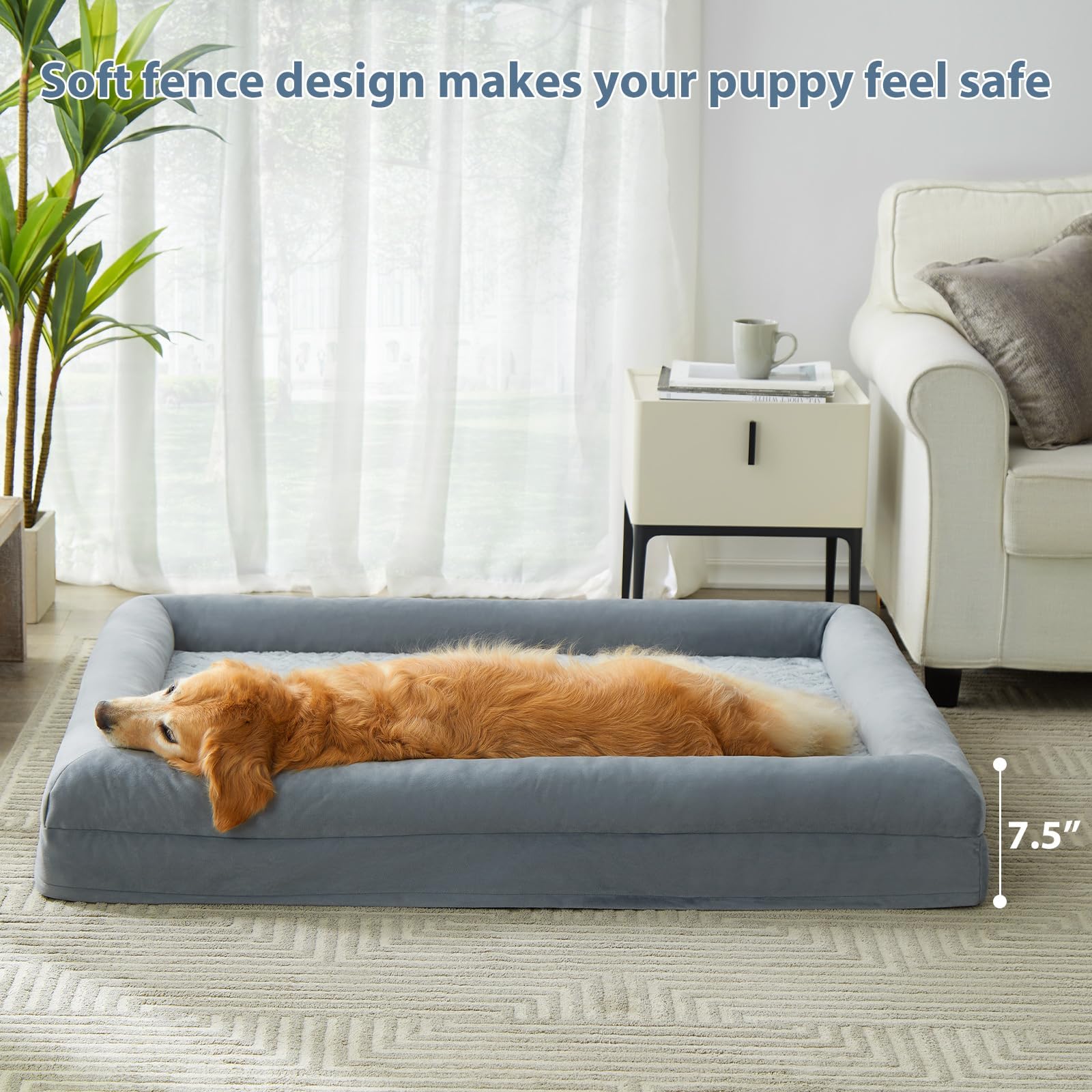 WNPETHOME XXXL dog bed bolster close-up showing neck support