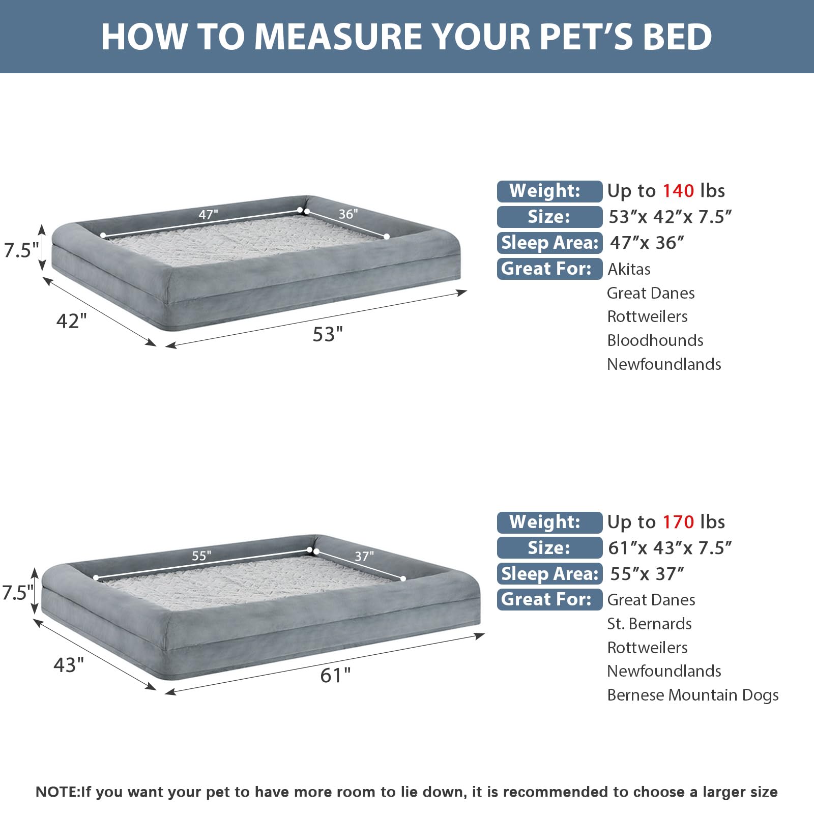 WNPETHOME XXXL dog bed egg crate foam interior for even weight distribution