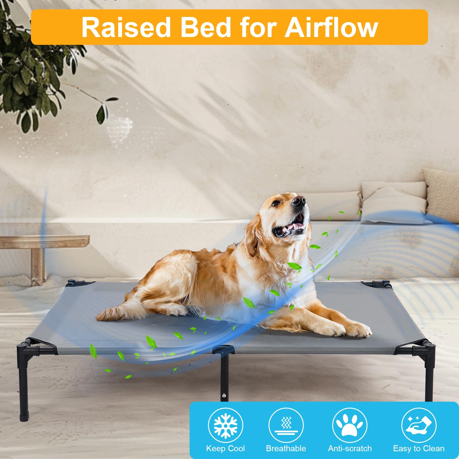Wn’s Day breathable cooling dog cot suitable for hot days.
