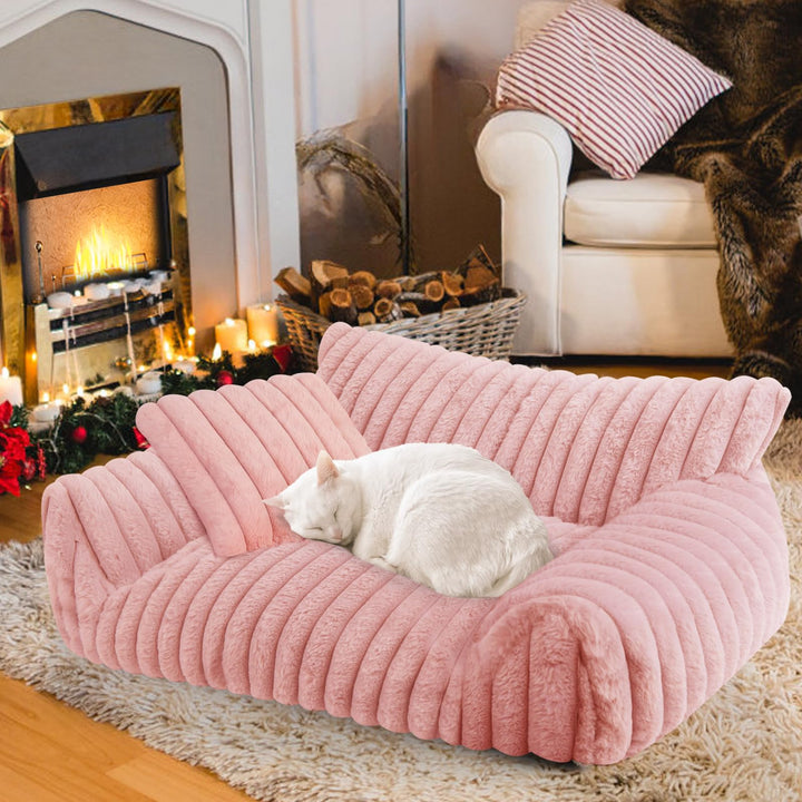 Wn's Day Cute Cat Couch Bed in soft corduroy fleece for cozy naps.