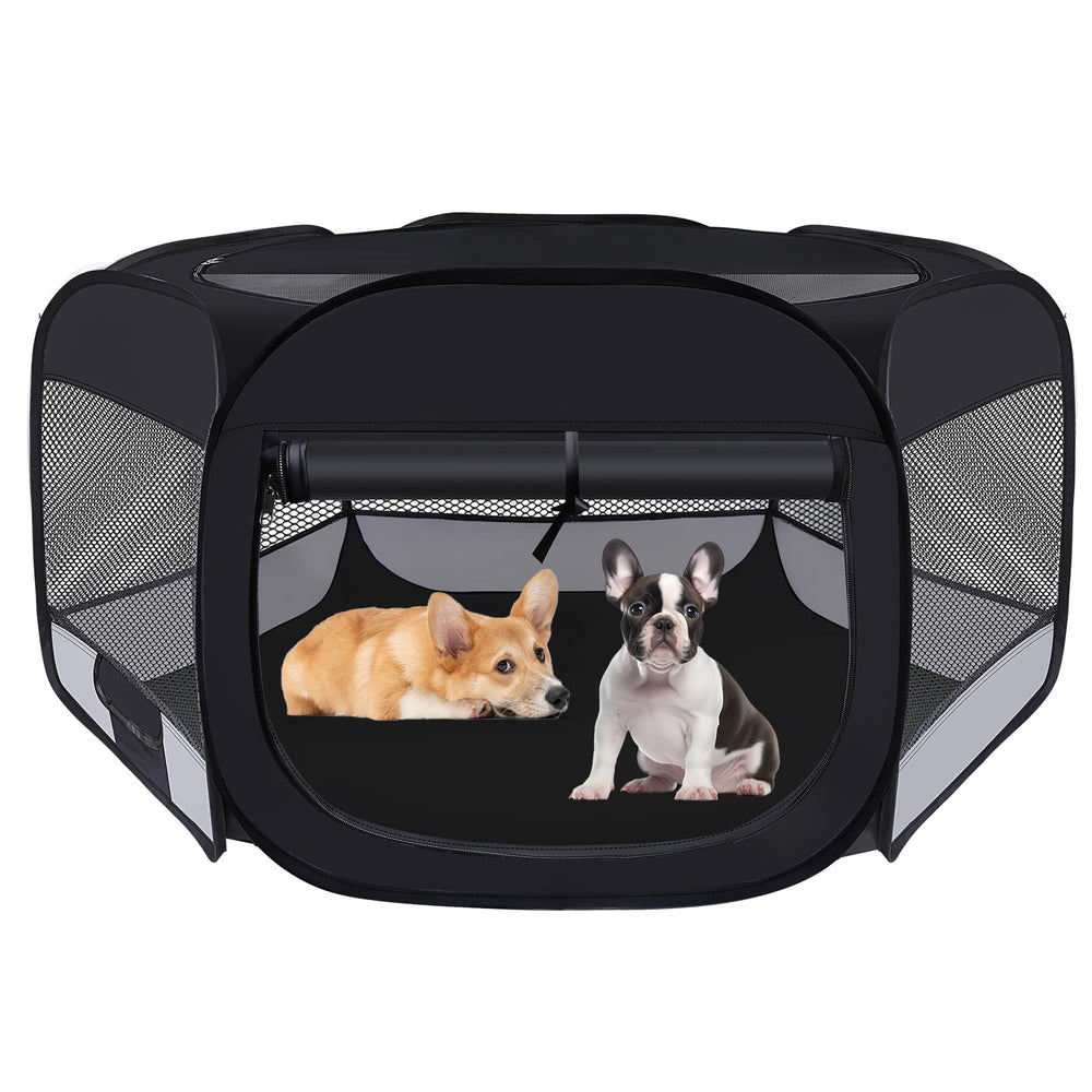 Wn's Day dog cat playpen unfolded view with breathable mesh for safe containment