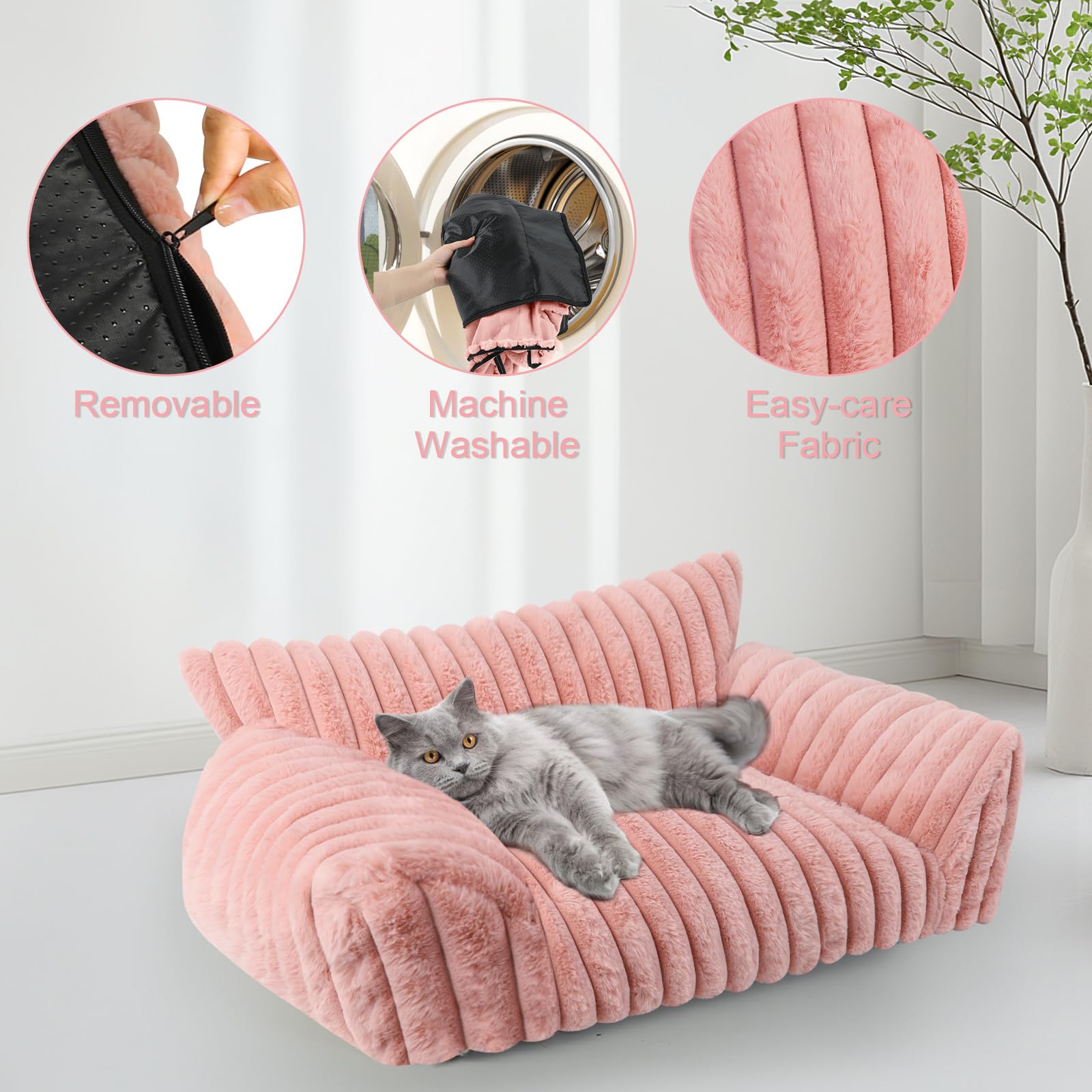 Wn's Day pink pet bed invites pets to snuggle and nap peacefully.