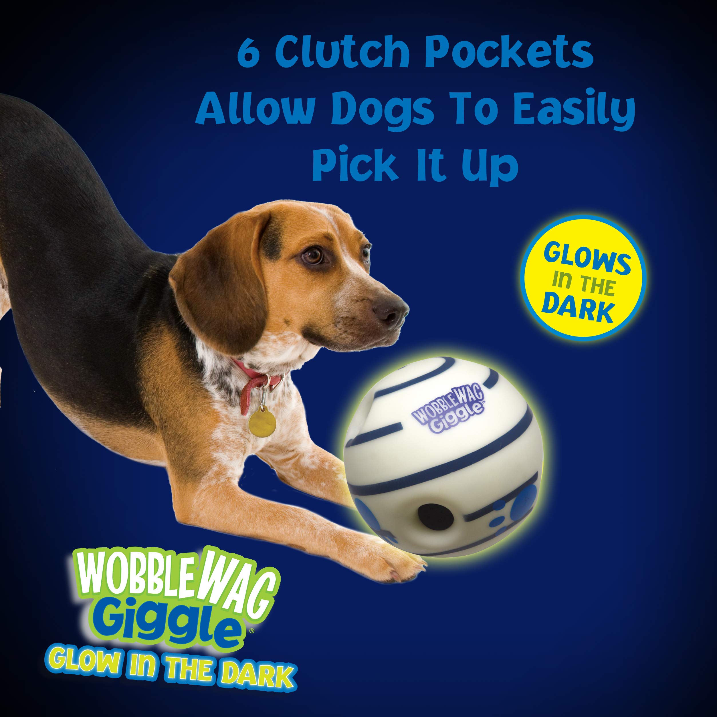 Wobble Wag Giggle Ball four clutch pockets for easy pickup from any angle