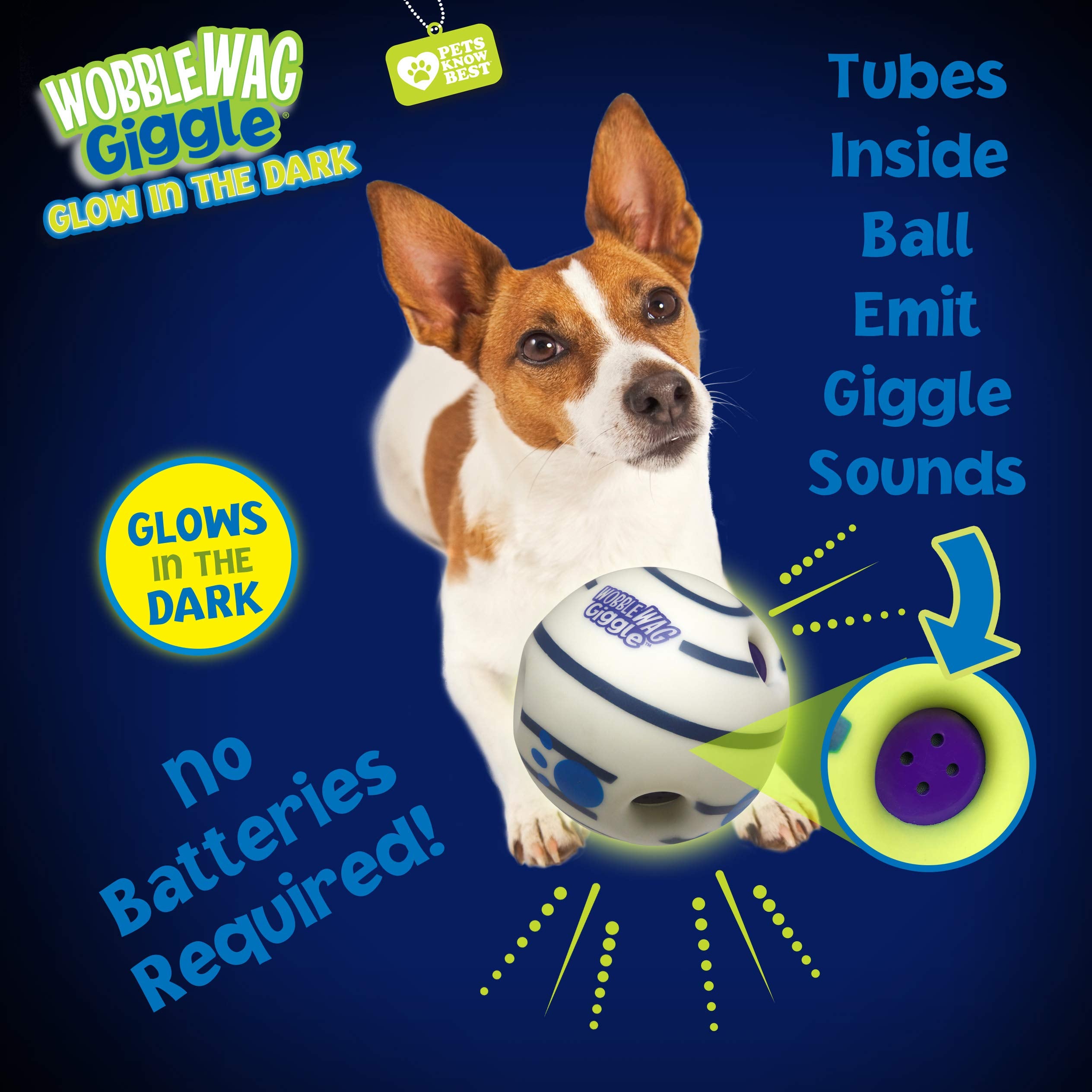 Wobble Wag Giggle Ball glow-in-the-dark surface for night-time activity