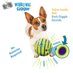 Wobble Wag Giggle Ball shows four clutch pockets for grip.