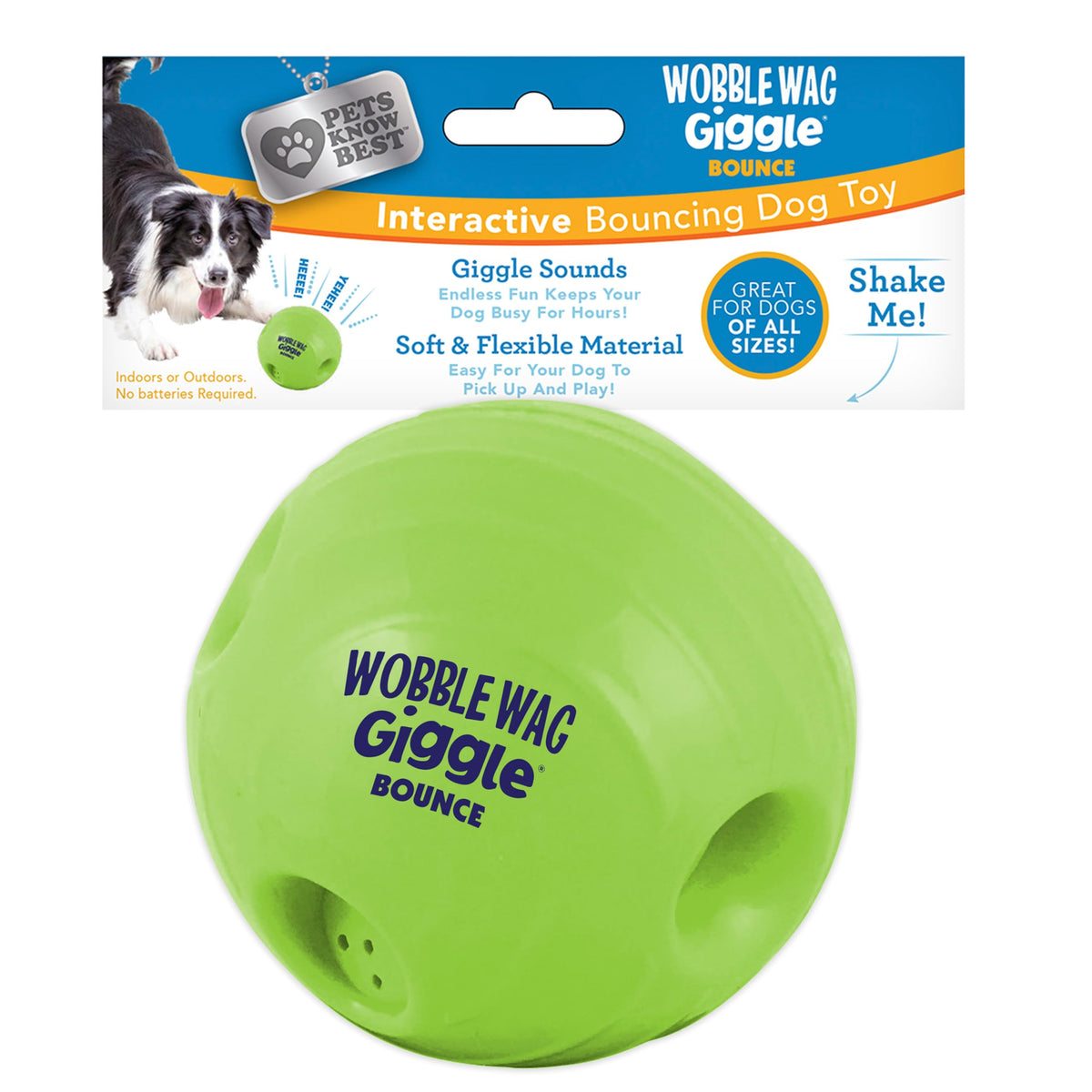 Wobble Wag Giggle Bounce front view highlights soft, durable design for versatile indoor and outdoor play