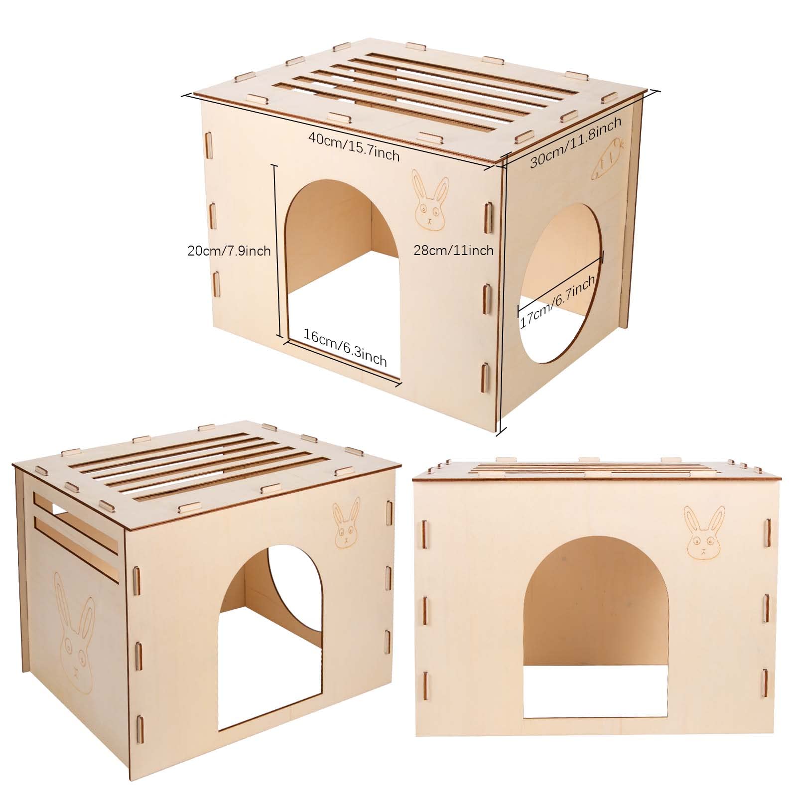 Woiworco Rabbit Hideout Castle side view showing natural wood warmth and security