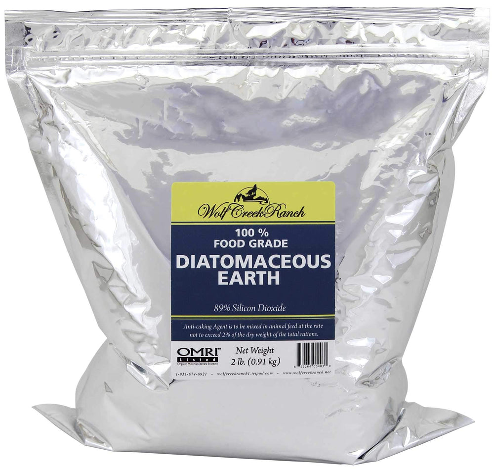 Wolf Creek Ranch Food Grade Diatomaceous Earth powder in a 2lb bag for pet care and home use