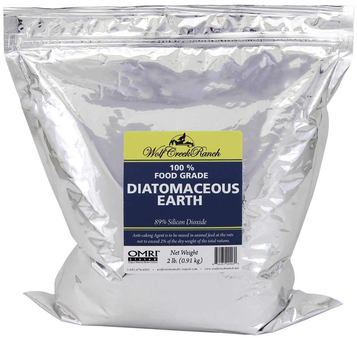 Wolf Creek Ranch Food Grade Diatomaceous Earth powder in a 2lb bag for pet care and home use
