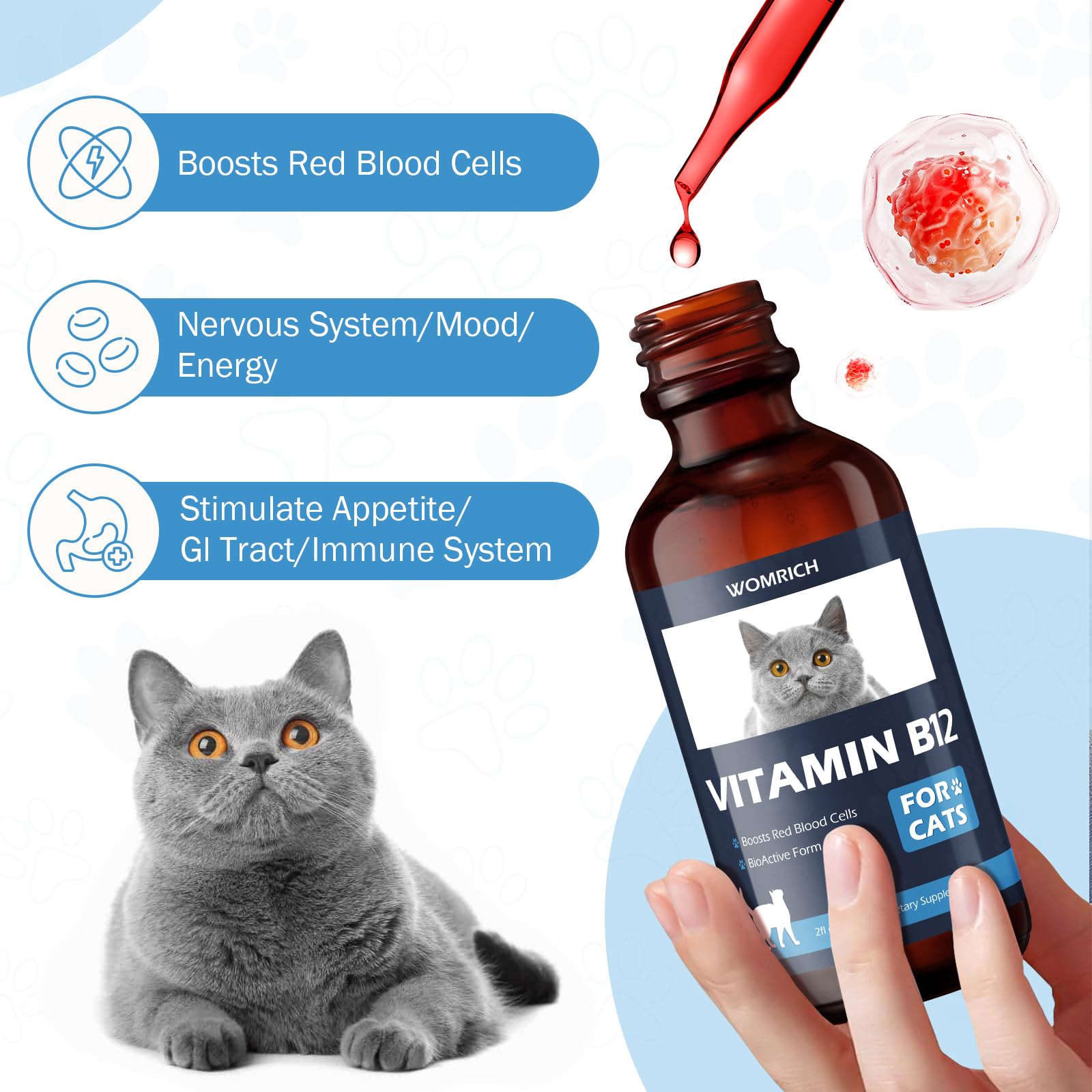 WOMRICH B12 cat digestive health label shows supported digestion