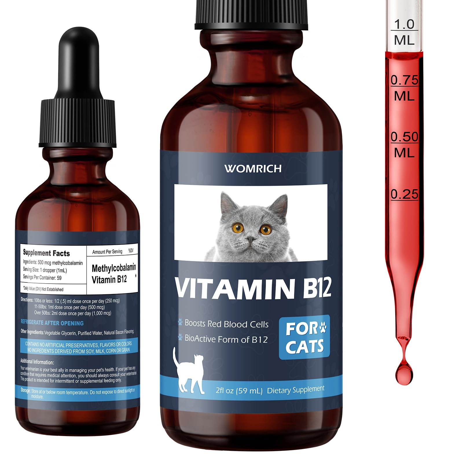 WOMRICH B12 cat liquid bottle offering daily energy support and appetite aid