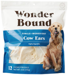 Wonder Bound cow ears pack twelve in a resealable pouch for fresh chews.
