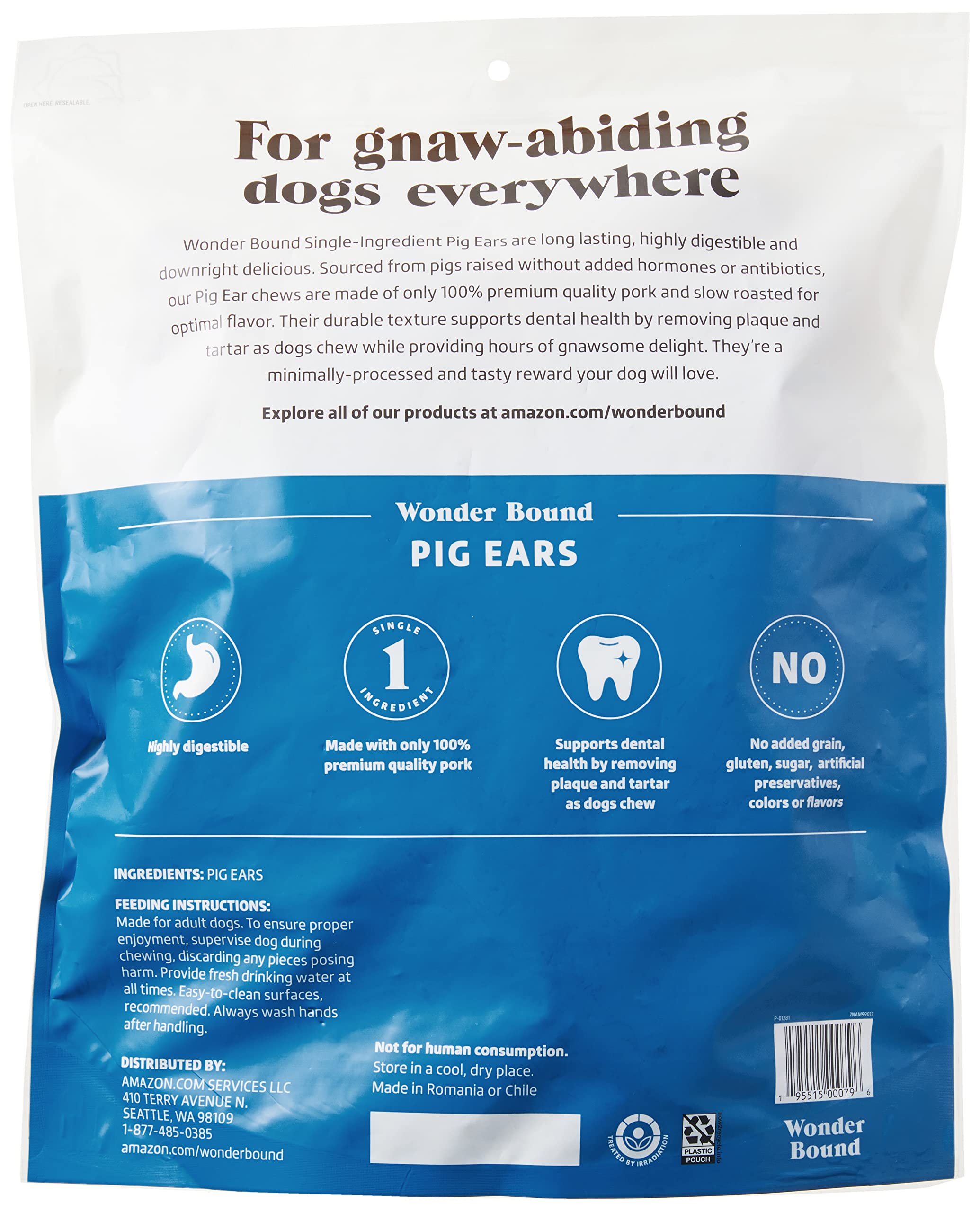 Wonder Bound dog chewing pig ear shows a durable chew for dogs