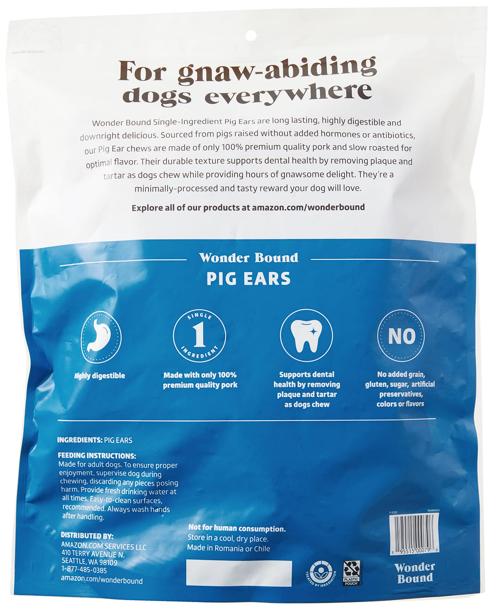 Wonder Bound dog chewing pig ear shows a durable chew for dogs