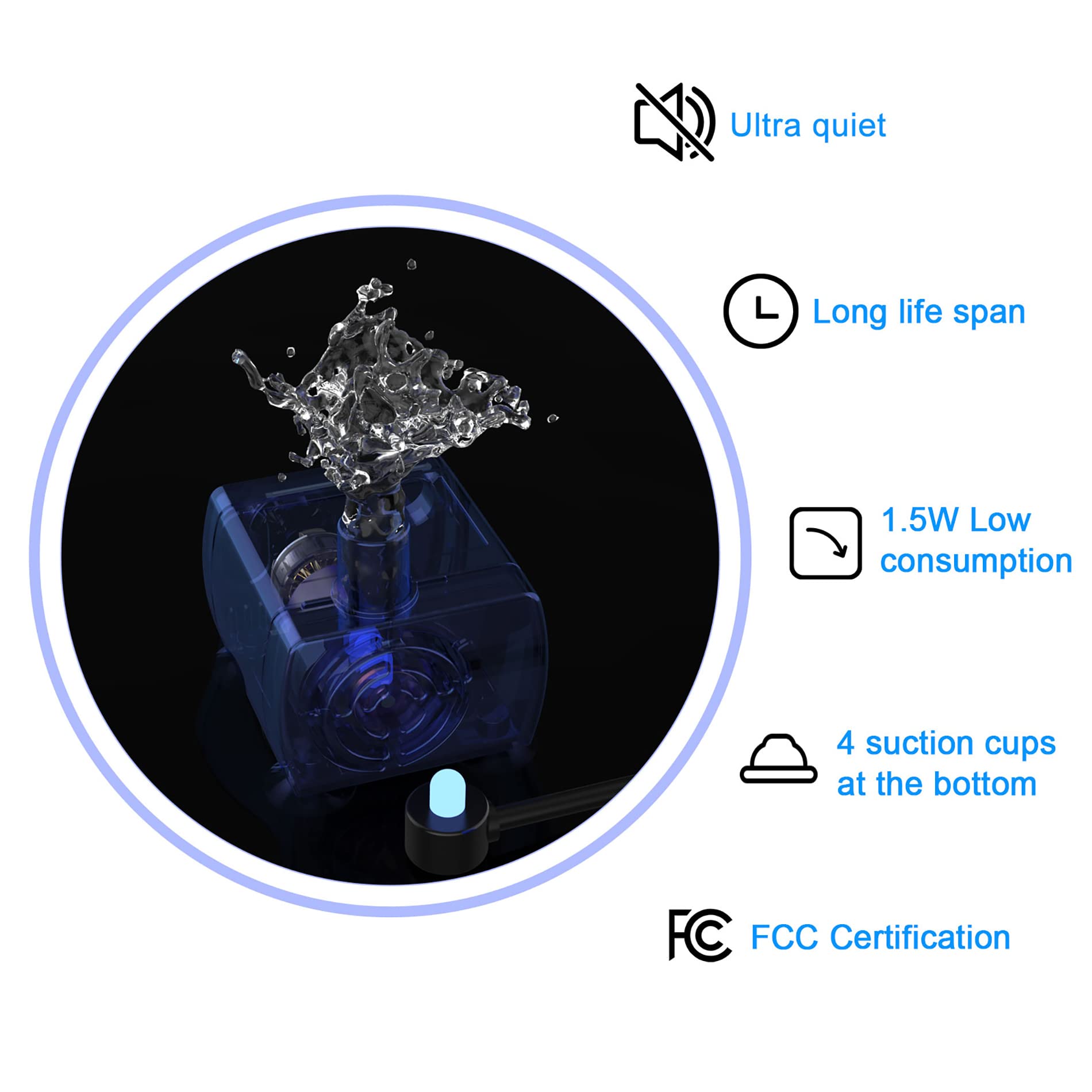 Wonder Creature fountain shows LED water level window for day and night monitoring.
