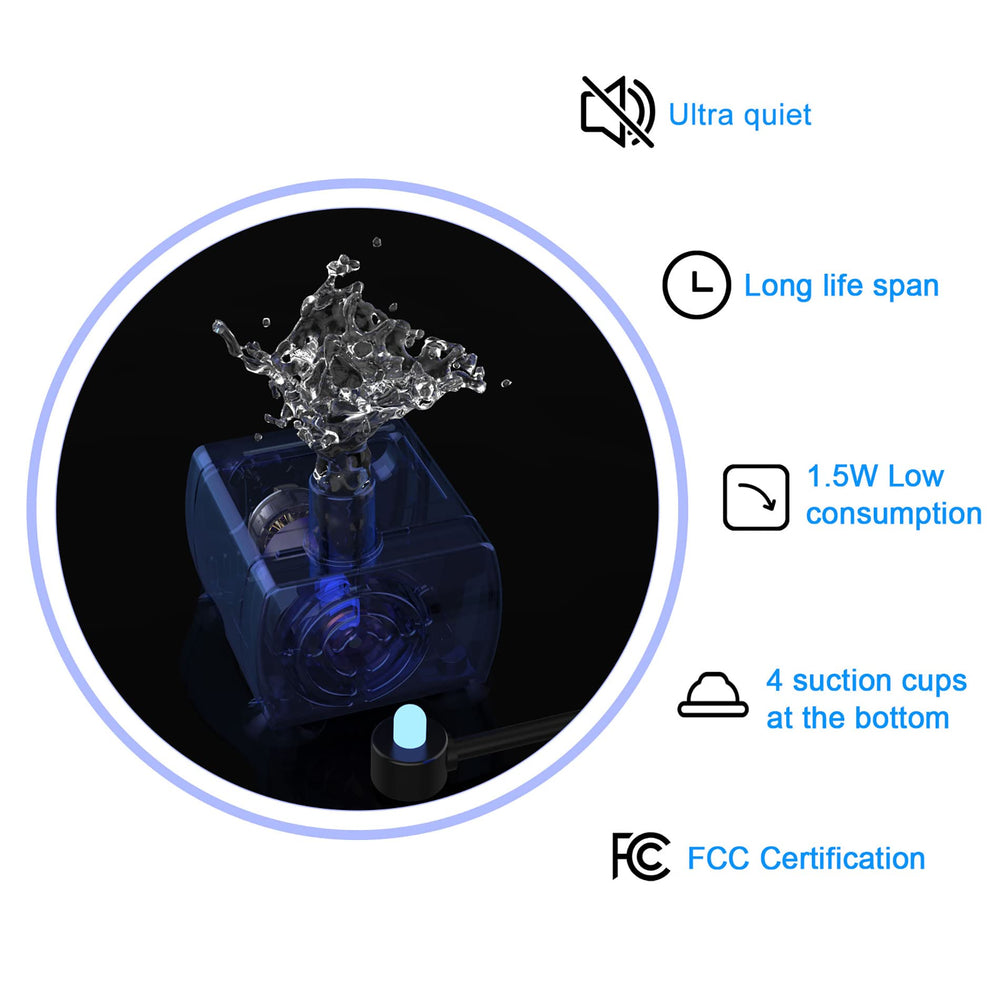 Wonder Creature fountain shows LED water level window for day and night monitoring.