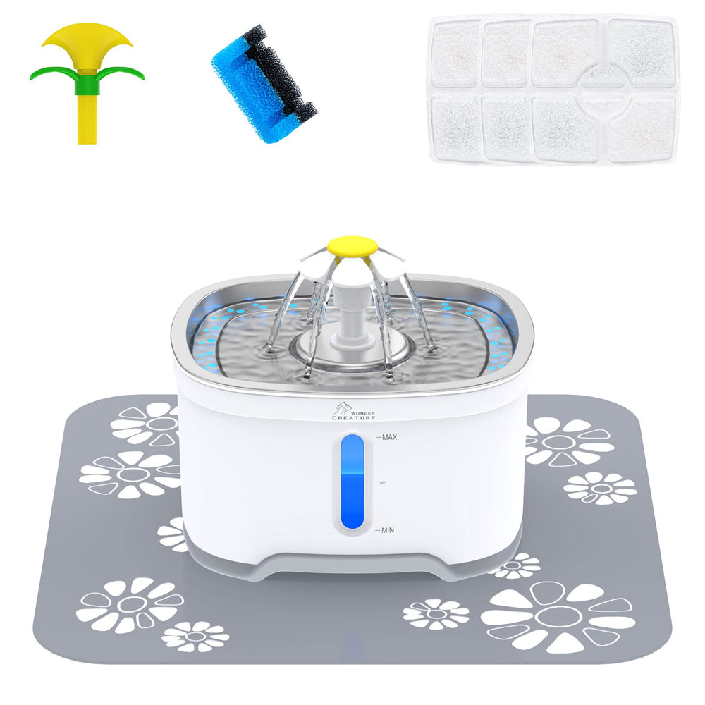 Wonder Creature cat fountain with stainless steel top for durable, hygienic hydration.