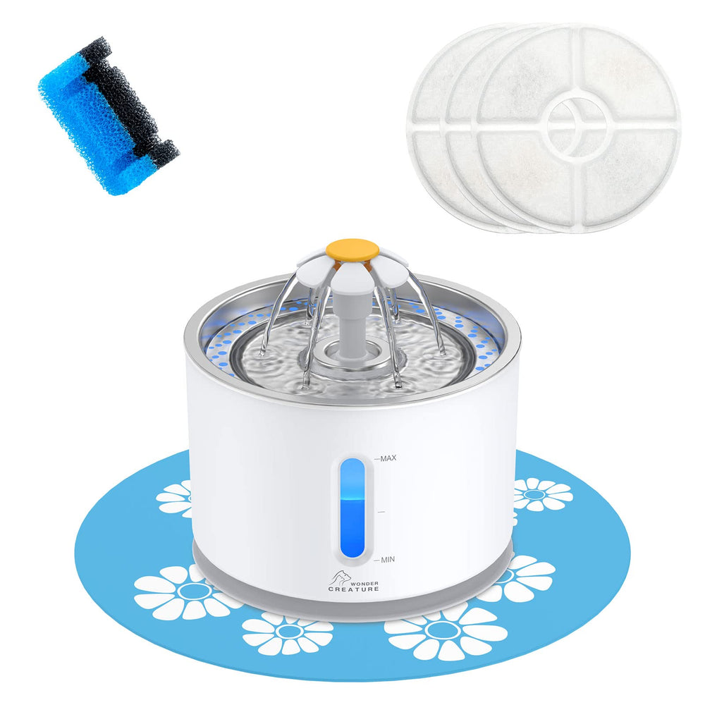 Wonder Creature cat fountain with stainless steel top for hygienic drinking.
