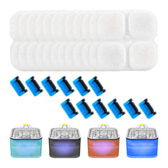 Wonder Creature crystal cat fountain 3L filter pack demonstrates replacement filters for clean water.