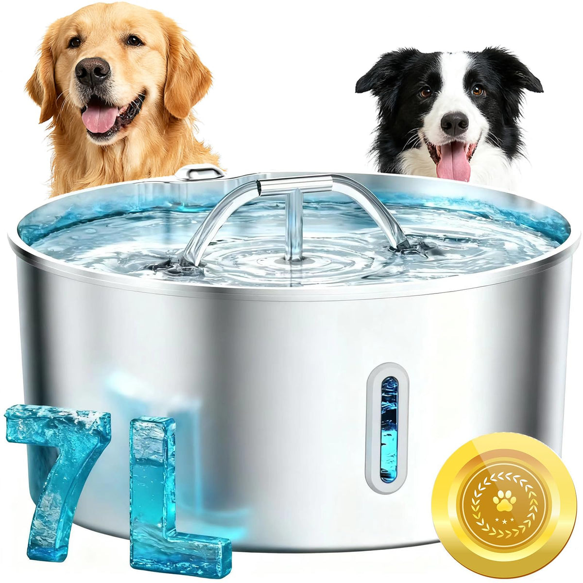 Wonder Creature dog water fountain shows 7L capacity for large households.