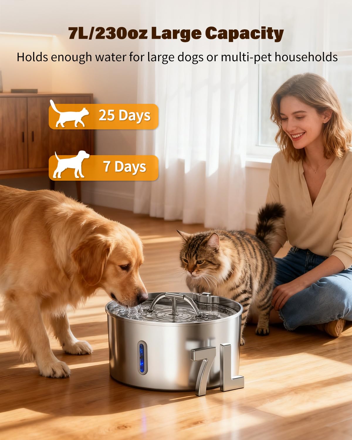 Wonder Creature stainless-steel dog fountain close-up highlights durable, rust-resistant material.