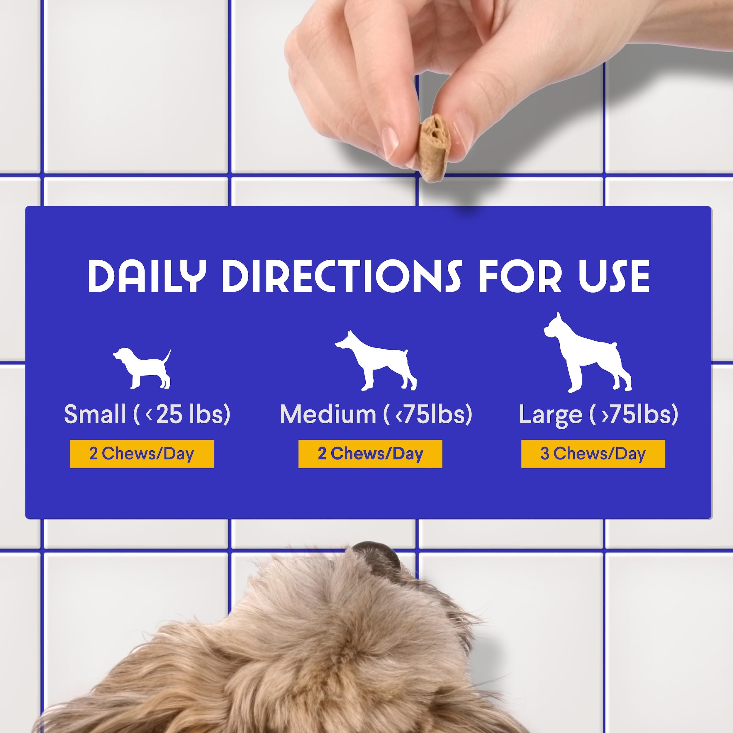 Dog weighing options for Wonder Paws Cardio Chews 75 lbs dosage